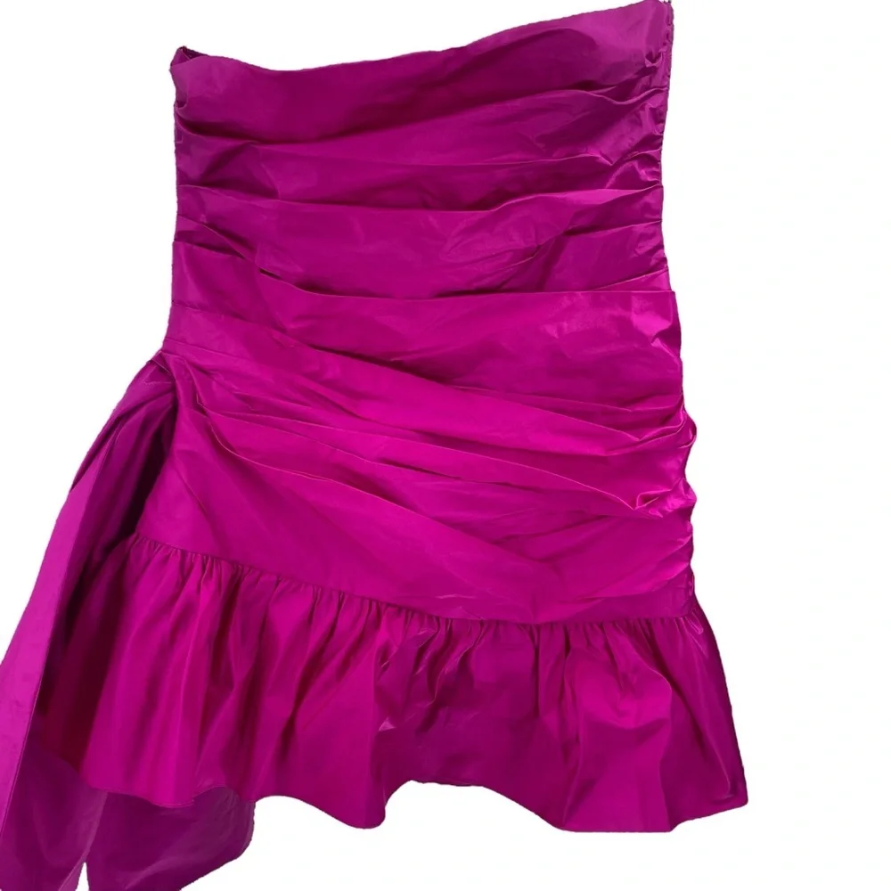 LoveShackFancy NEW Noble Bow Silk Formal Flirty Fuschia Mini Dress Size 12 - Picture 6 of 14